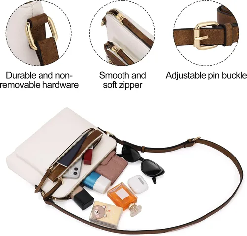 Vista 5 de CLUCI Bolso cruzado para mujer, con múltiples bolsillos, de piel vegana, bolso de hombro pequeño, bolso de hombro para verano, viaje, diseñador
