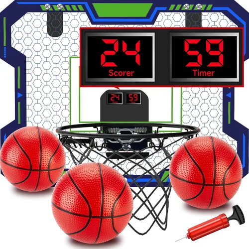 Vista 8 de Basketball Hoop Indoor for Kids(4-12 Years Old), Over The Door Basketball Hoop with Scoring, Countdown and Music Accompaniment, Christmas Toys
