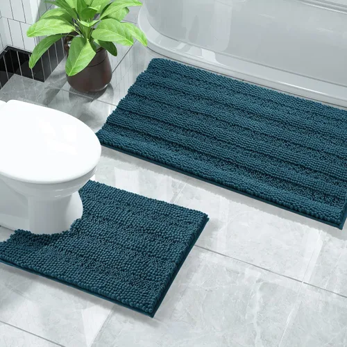 Vista 38 de Yimobra Juego de 2 alfombras de baño de felpilla suave y absorbente y alfombra para inodoro en forma de U, antideslizante, lavable a máquina