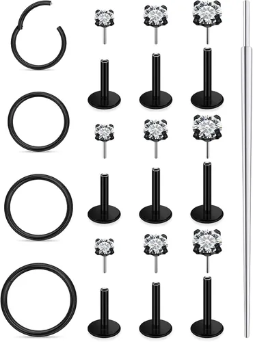 Vista 7 de Aretes de nariz de acero quirúrgico 316L, 20G, 18G y 16G, sin rosca, aretes de lóbulo para cartílago, cartílago, oreja, labio, piercing para mujeres