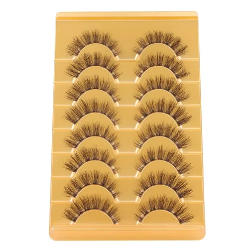 Vista 8 de Mavphnee Pestañas postizas marrones, ojo de gato, aspecto natural, extensión de pestañas rizadas D, banda transparente, pestañas marrones, pestañas