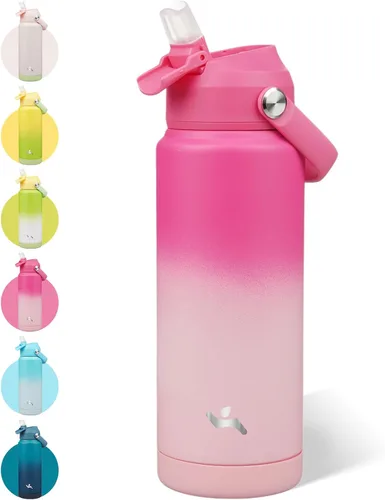 Vista 38 de Konokyo - Botella de agua deportiva aislada de acero inoxidable de 18 onzas con tapa con popote Black; BPA-free, leak-proof sports bottle with