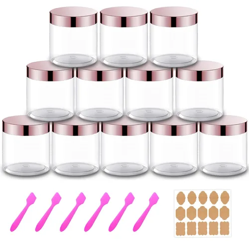 Vista 23 de Paquete de 12 recipientes pequeños de plástico de 4 onzas con tapas + paquete de 12 tarros de muestra de cosméticos de 0.7 oz/0.7 fl oz