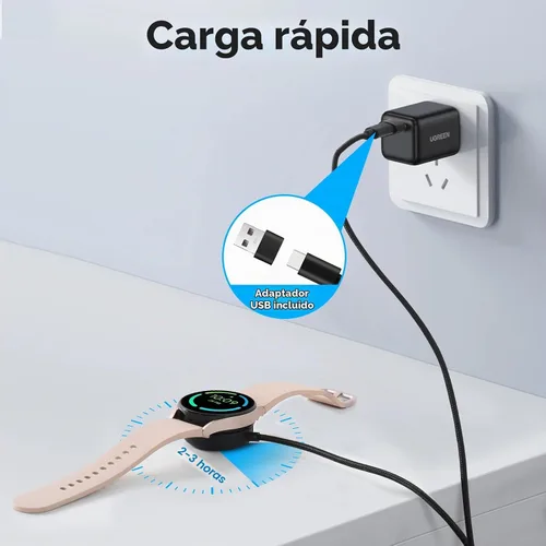 Vista 5 de ELUTENG Cargador para Samsung Galaxy Watch 7 6 5 4 3.3FT/1M USB C Cable de carga inalámbrica Dock con adaptador USB Cable de carga magnético Cable