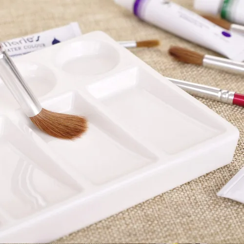 Vista 6 de VanEnjoy 10 Wells - Paleta de pintura rectangular blanca para artista, paleta de acuarela de porcelana, bandeja de mezcla de cerámica para pintura