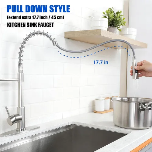 Vista 3 de KINGO HOME Grifo de fregadero de cocina con rociador extraíble, grifo de barra de acero inoxidable de níquel cepillado de una sola manija, grifos