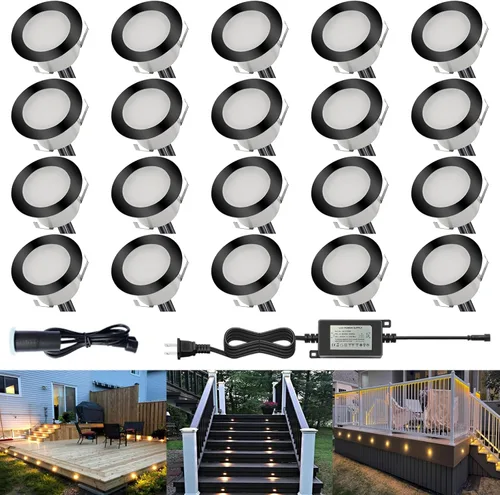 Vista 12 de Kit de luces LED que cambian de color con transformador y control remoto, paquete de 10 luces IP67 impermeables Φ1.77 pulgadas, 12 V, bajo voltaje