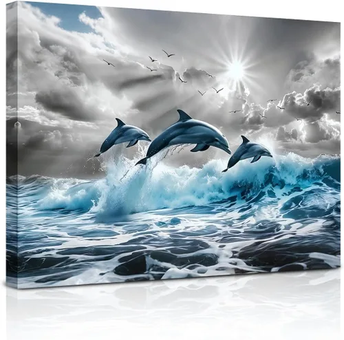 Vista 21 de Playa - Arte de pared del océano: tortugas marinas en un lienzo azul para decoración de baño, arte marino, tortuga hawaiana, decoración costera