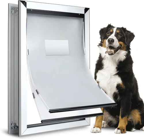 Vista 9 de Puerta de perro de aleación de aluminio, aislamiento térmico de 2 solapas, puerta para perros grandes, panel de cierre con cerraduras de seguridad