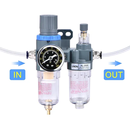 Vista 6 de Filtro de aire de compresor de 1/4 pulgadas Regulador de presión Filtro separador de trampa de agua y aceite con copa lubricante AFC2000 1/4 "Filtro
