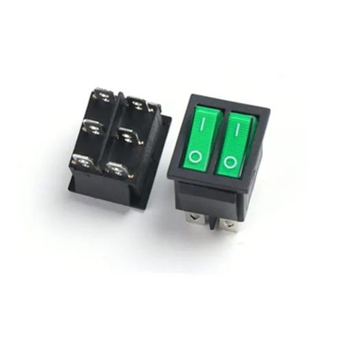 Vista 2 de Interruptor basculante iluminado, botón pulsador verde de 6 pines, encendido y apagado, interruptores de alimentación de barco doble KCD8-212N KCD2