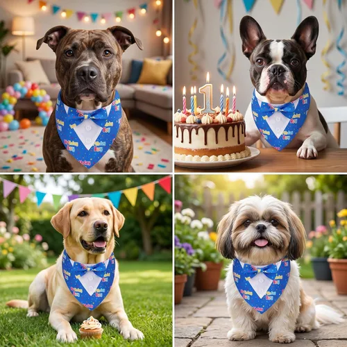Vista 2 de ADOGGYGO Bandana de esmoquin para perro de cumpleaños, collar azul con corbatín, disfraz formal ajustable de cumpleaños para perros extra pequeños