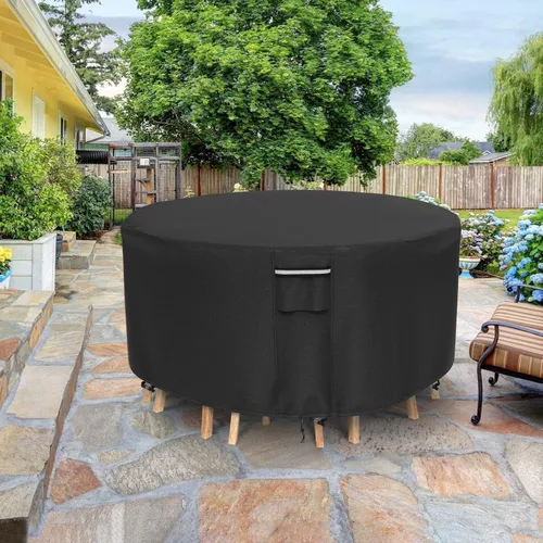 Vista 5 de Fundas redondas para muebles de patio, 500D resistentes al agua, resistentes a los rayos UV, para mesa y sillas redondas de comedor al aire libre