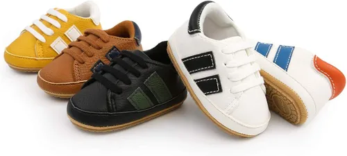 Vista 2 de SENIURIS Zapatos para bebés niños y niñas, suela de goma antideslizante, de piel sintética, zapatos para primeros pasos, zapatos de cuna para recién