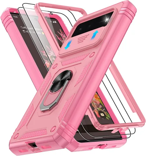 Vista 62 de Gritup Funda para Google Pixel 6 con cubierta deslizante para cámara y protector de pantalla (2 unidades), soporte de anillo giratorio 360°, funda