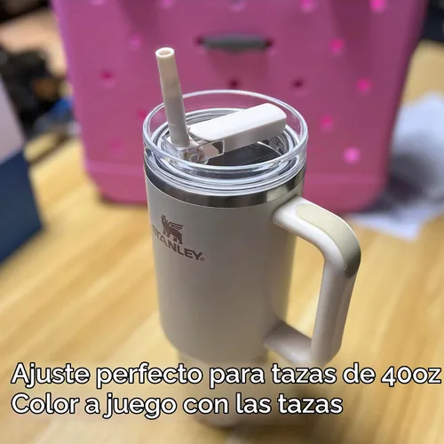 Vista 6 de DIPESI Paquete de 2 tapas de vaso de 40 onzas de repuesto para vasos Stanley Quencher, popote abatible a prueba de derrames, resistente a fugas