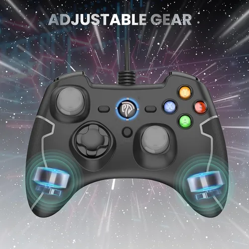 Vista 4 de EasySMX Controlador de juegos con cable, mando de juegos de PC con doble vibración Turbo y botones de disparo para WindowsSteamAndroidPS3TV Box