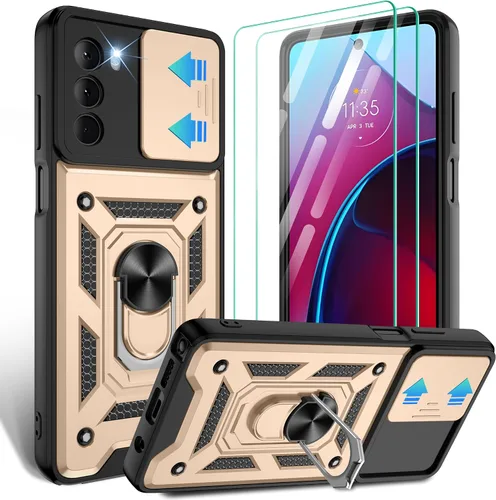 Vista 24 de Gritup Funda para Moto G Stylus 5G-2021 con cubierta deslizante para cámara 1 paquete de protectores de pantalla HD Soporte de metal giratorio