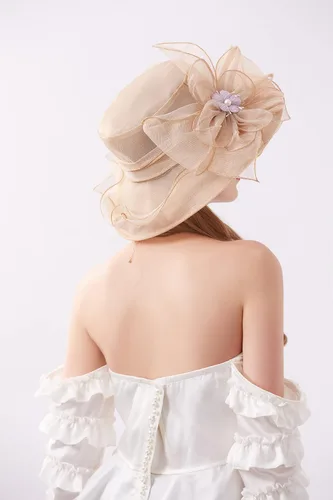 Vista 5 de Tocado de organza para mujer, de ala ancha, para iglesia, boda, fiesta de té, boda