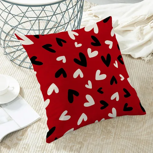 Vista 5 de Juego de 2 fundas de almohada de corazón de amor en blanco y negro de 18 x 18 pulgadas, fundas de almohada decorativas de San Valentín, boda, día