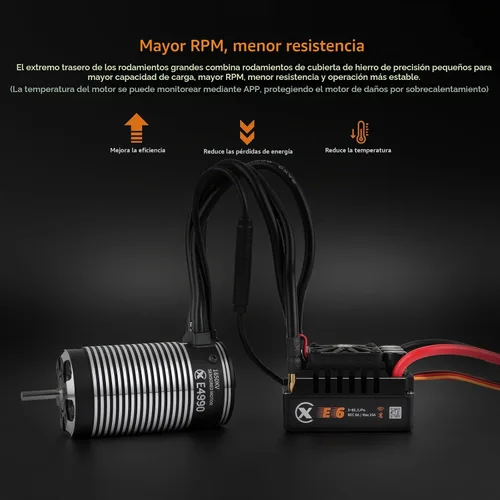 Vista 5 de XC E6 3-8S 200A Sensored Brushless ESC y E4990 Motor Combo para 1/6 RC Car