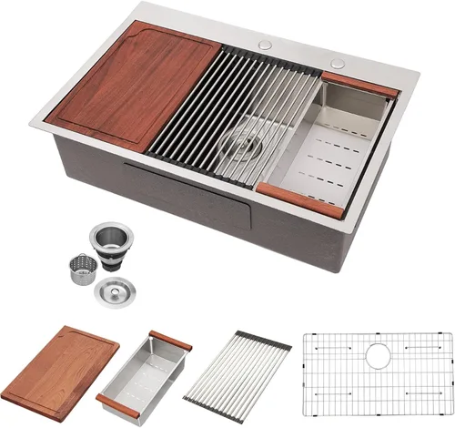 Vista 40 de Fregadero de cocina para exteriores 15 x 15 pulgadas, fregadero de bar de 15 x 15 pulgadas, fregaderos de cocina de acero inoxidable de calibre 16