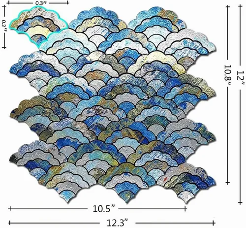 Vista 2 de XUANINY 11 hojas de azulejos autoadhesivos para salpicaduras de metal, mosaico de aluminio en forma de nube adhesivo 3D para decoración de pared