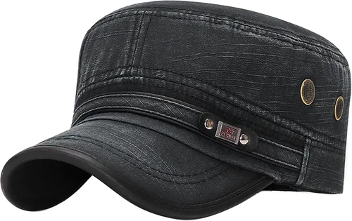 Vista 18 de Gorra militar unisex, estilo cadete, ajustable, de algodón lavado, con parte superior plana, gorra de béisbol