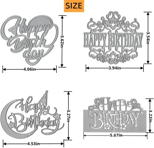 Vista 2 de 4 piezas troqueladas para hacer tarjetas, troqueles de corte de feliz cumpleaños Supplies DIY Die Cutters Card Making Stencil Embossing Tool