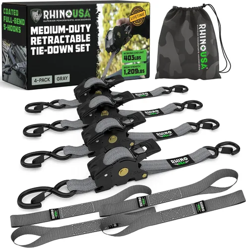 Vista 21 de Rhino USA Correas de trinquete retráctiles (paquete de 2) – 1 pulgada x 10 pies (1,209 libras de resistencia a la rotura) – Correas de amarre auto