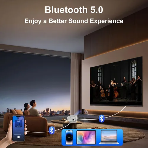 Vista 6 de Proyector inteligente, miniproyector inteligente 4K con WiFi y Bluetooth, compatible con Android 13, soporte 1080P, corrección de trapezoide
