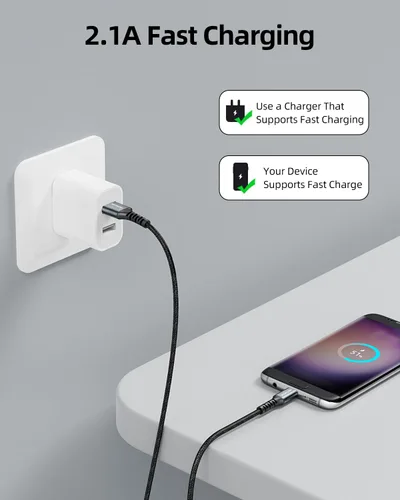 Vista 2 de Cable micro USB de 3 pies, 2 unidades, cable cargador Android USB 2.0 de sincronización de datos y cable trenzado de nailon de carga rápida
