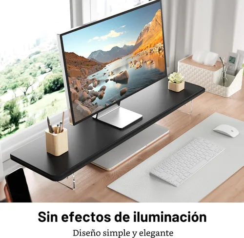 Vista 2 de AFOOYO Soporte elevador para monitor, 31.5 pulgadas de madera ligera LED con patas acrílicas ajustables, accesorios de escritorio, soporte