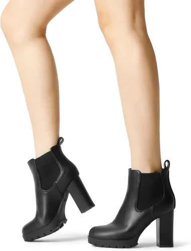 Vista 7 de DREAM PAIRS Chelsea - Botas al tobillo para mujer, con plataforma, tacón alto y grueso, con elástico lateral