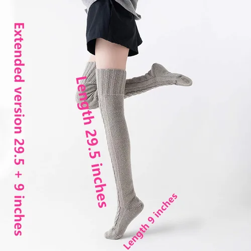 Vista 2 de VETHIN Calcetines de punto trenzado para mujer, para botas altas por encima de la rodilla, pierna larga, pierna de tubo para mujer, calentadores