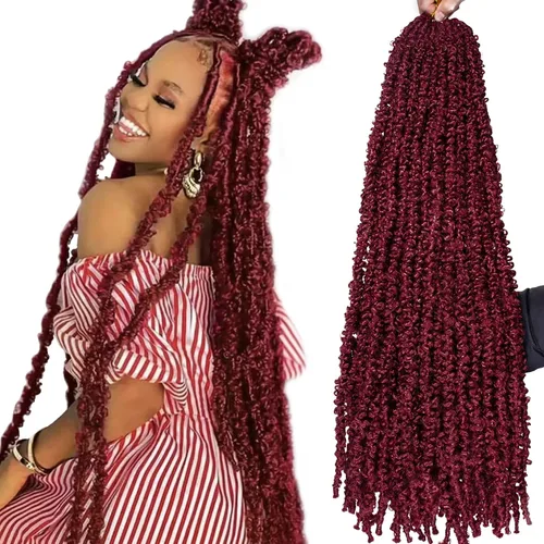 Vista 30 de ZRQ Butterfly Locs Cabello de Ganchillo Corto 6 Paquetes Negro Cabello Bob de Ganchillo 8 Pulgadas Locs Sintéticos Desordenados Desgastados Trenzas