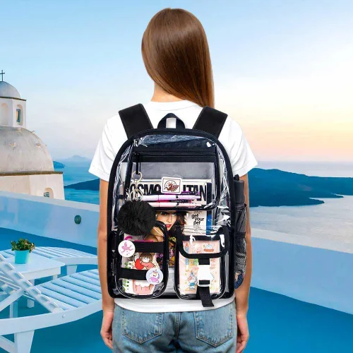Vista 7 de Mochila transparente, resistente bolsa transparente para mujeres y hombres Heavy Duty