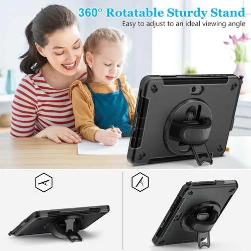 Vista 3 de Funda para Galaxy Tab Active 5 Pro 2025/4 Pro 2022/2019 de 10.1 Pulgadas: TPU con Soporte - Protector de Pantalla - Correa de Mano - Correa de Negro