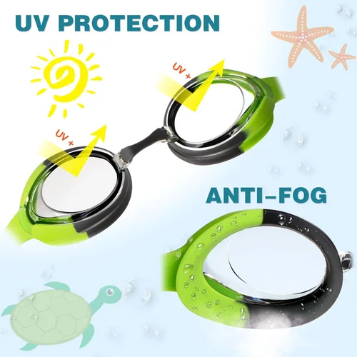 Vista 4 de Gafas de natación Keary Kids para niños pequeños, niños y jóvenes (3-12), antiniebla, impermeables, anti-UV, visión clara, gafas de piscina