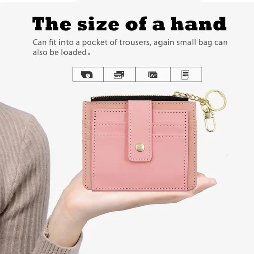 Vista 5 de Deziliao Funda delgada para tarjetas de crédito con bloqueo Rfid para mujer, cartera con cremallera, cartera pequeña y compacta de cuero