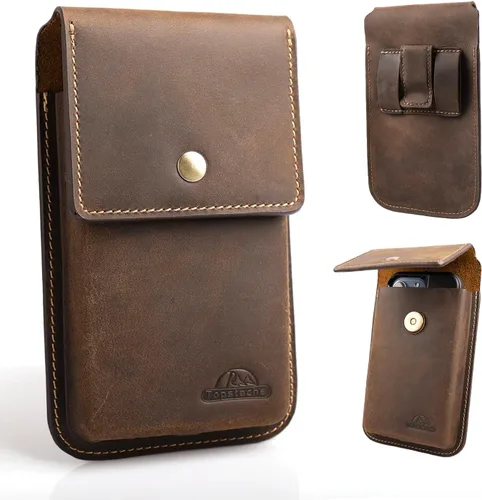 Vista 9 de Topstache Funda grande de cuero para cinturón, funda de celular con clip para cinturón para S23 S22, bolsa de cuero para iPhone 14 Pro, 14