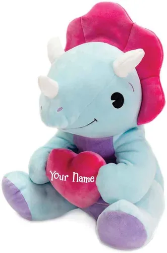 Vista 3 de Animal de peluche de dinosaurio personalizado rosa Triceratops de peluche de 7 pulgadas, recuerdo de dinosaurio para niños y adultos con nombre