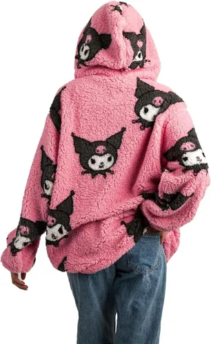 Vista 4 de Bioworld Kuromi - Sudadera con capucha y cremallera de sherpa de gran
