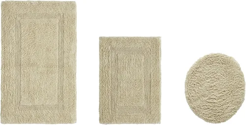 Vista 210 de Better Trends - Juego de 2 alfombras de baño 100% algodón, extra suaves, con borlas, de 17" x 24", alfombra de baño superabsorbente y reversible