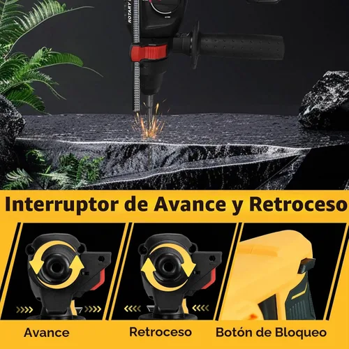 Vista 6 de Taladro de martillo giratorio inalámbrico para batería Dewalt de 20 V, SDS-Plus sin escobillas de 3 julios con 4 modos, mango auxiliar de 360° y 5