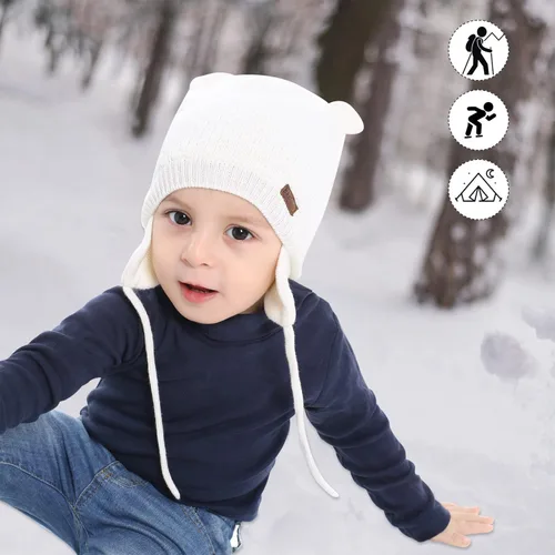 Vista 6 de BAVST Gorro para bebé para invierno con orejeras de oso lindo para niños y niñas de 0 a 2 años