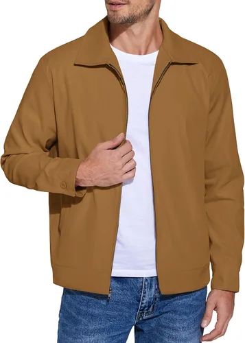 Vista 8 de COOFANDY Chaqueta ligera con cremallera para hombre Eisenhower para trabajo, oficina, casual, para golf