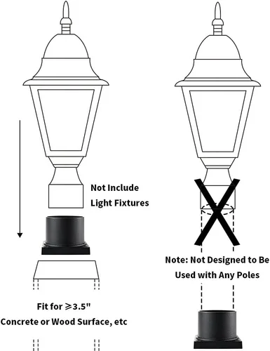 Vista 5 de Windben Adaptador de Montaje para Muelle, Base de Luz de Poste para Luminarias de Poste de 3", Kits de Piezas Incluidos, Negro Mate