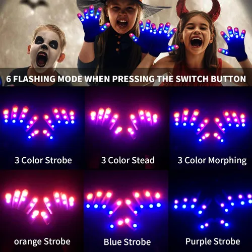 Vista 2 de 4 Pairs LED Gloves Light up Gloves for Kids Girls Boys Toys Age 3-12 Years Old Cool Fun Toys Gifts for Easter Birthday Carnival Party Christmas