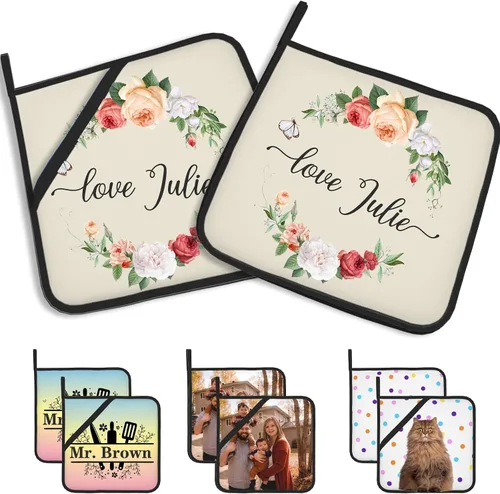 Vista 15 de Manoplas de horno personalizadas con nombre y foto, resistentes al calor y a la intemperie, para amigos y familia, como regalo de cocina, horneado